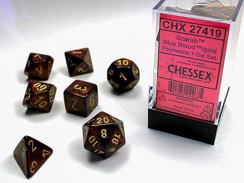 Chessex: Scarab Polyhedral Blue Blood/gold Rollenspiel Set (7)