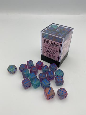 Chessex: Gemini 12mm W6 Gel Green-Pink/blue Luminary Würfel Block (36)