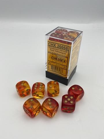 Chessex: Gemini 16mm W6 Translucent Red-Yellow/gold Würfel Block (12)