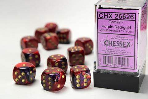 Chessex: Gemini 16mm W6 Purple-Red/gold Würfel Block (12)