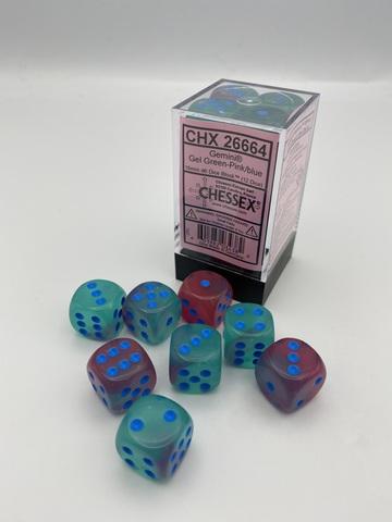 Chessex: Gemini 16mm W6 Gel Green-Pink/blue Luminary Würfel Block (12)