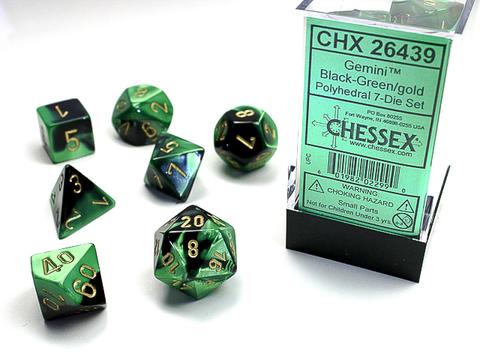 Chessex: Gemini Polyhedral Black-Green/gold Rollenspiel Set (7)