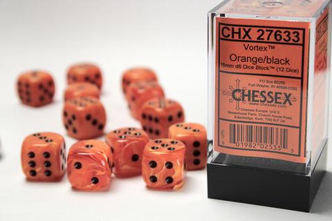 Chessex: Vortex 16mm W6 Orange/black Würfel Block (12)