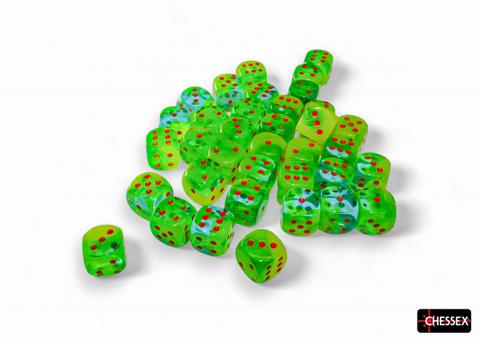 Chessex: Gemini 12mm W6 Plasma Green-Teal/orange Luminary Würfel Block (36)