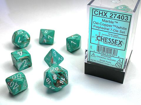 Chessex: Marble Polyhedral Oxi-Copper/white Rollenspiel Set (7)