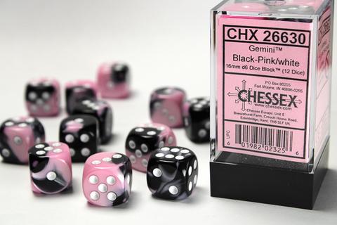 Chessex: Gemini 16mm W6 Black-Pink/white Würfel Block (12)