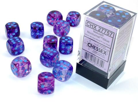 Chessex: Nebula 16mm W6 Nocturnal/blue Luminary Würfel Block (12)