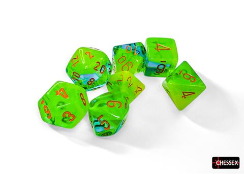 Chessex: Gemini Polyhedral Plasma Green-Teal/orange Luminary Rollenspiel Set (7)