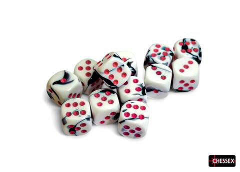 Chessex: Gemini 16mm W6 Black-White/pink Würfel Block (12)