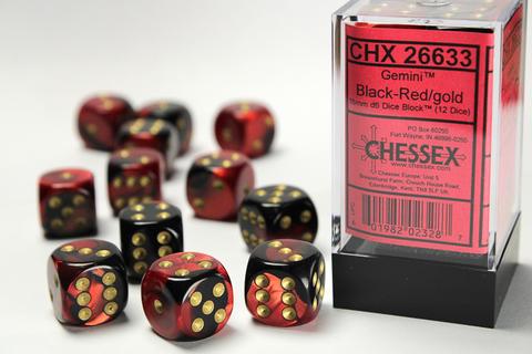 Chessex: Gemini 16mm W6 Black-Red/gold Würfel Block (12)