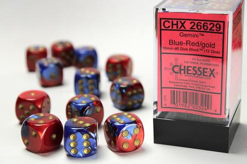 Chessex: Gemini 16mm W6 Blue-Red/gold Würfel Block (12)
