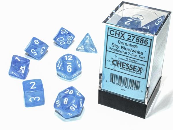 Chessex: Borealis Polyhedral Sky Blue/white Luminary Rollenspiel Set (7)