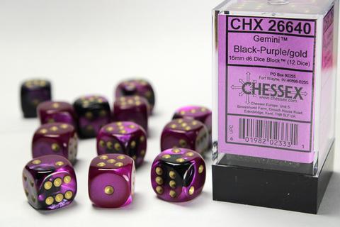 Chessex: Gemini 16mm W6 Black-Purple/gold Würfel Block (12)