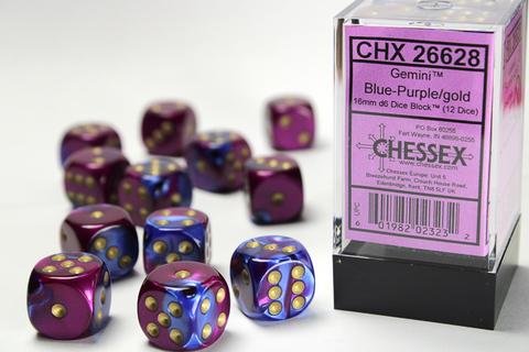Chessex: Gemini 16mm W6 Blue-Purple/gold Würfel Block (12)